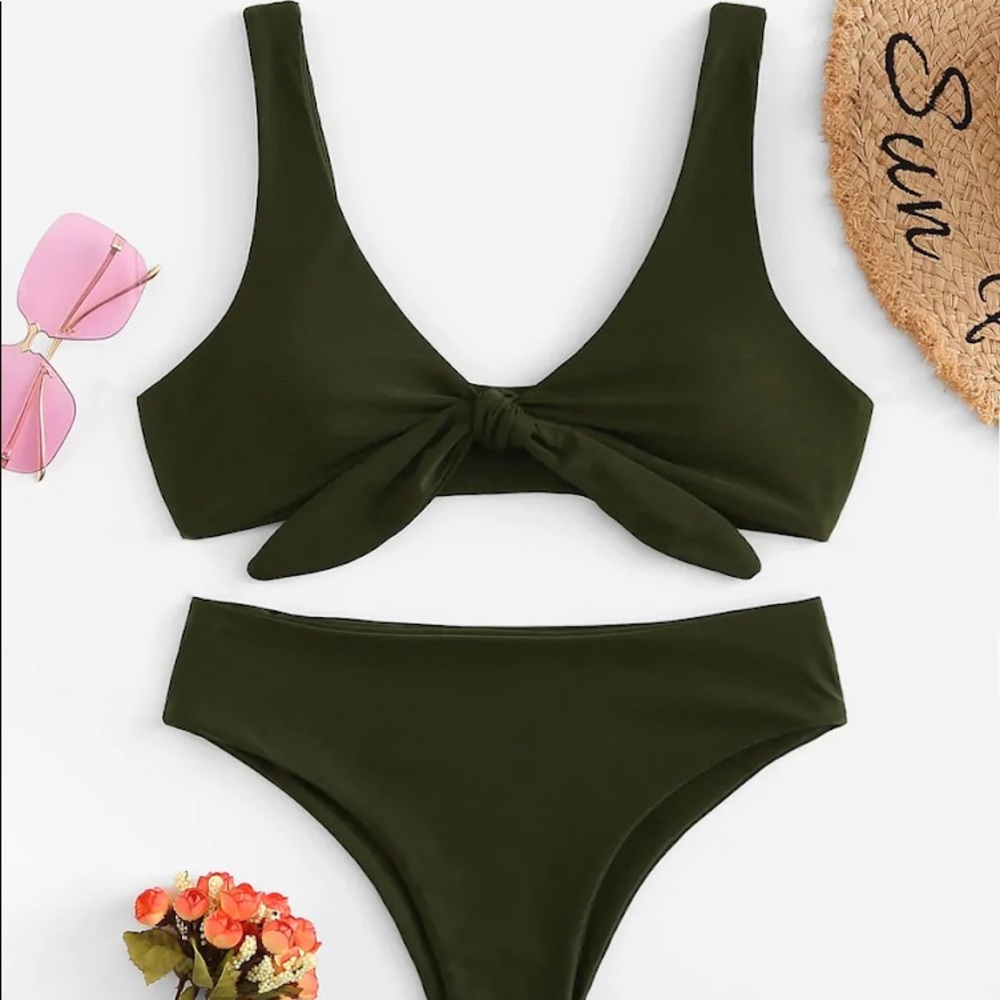 NWOT Olive Green Knot Front Top and Panty